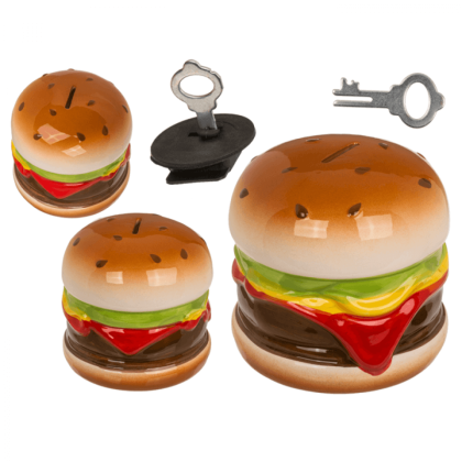 Χιομουριστικός κουμπαράς burger με κλειδάκι.